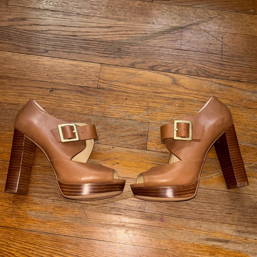 MICHAEL Michael Kors Tan Peep-Toe Heels